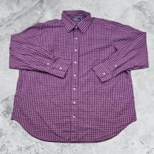Polo by Ralph Lauren Men's 2XL Big Purple Checkered Button Up Dress Shirt